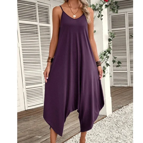 Boho Solid Harem Leg Cami Jumpsuit - Picture 8 of 12